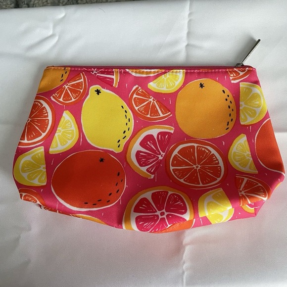 Clinique Pink Fruit Slices Make Up Case Summer Canvas Zip Pouch Bag Fruit - Picture 1 of 8